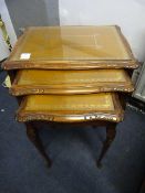Mahogany Nest of Tables with Glass and Inlet Leather Tops