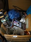 Box Containing Hair Curlers, Radio Clock, Glass Vases, etc.