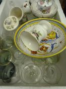 Box Containing Drinking Glassware, Pottery Bowl and Vases