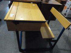 Beech Childs Desk with Seat on Tubular Metal Frame