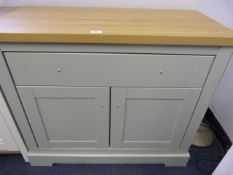 *Olive Green Single Drawer, Two Door Sideboard with Light Oak Top