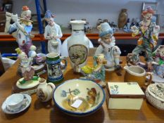 Collection of Clown Ornaments and Other Pottery
