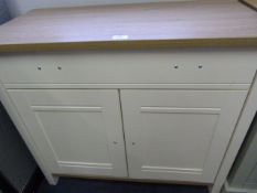 *White Single Drawer, Two Door Sideboard with Beech Effect Top