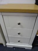 *White Three Drawer Chest with Light Oak Top