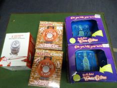 Two Alarm Clocks, Money Jar and Two Wire Games