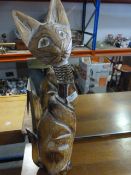 Large Carved Wood Nodding Head Cat