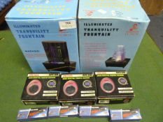 Two Illuminated Tranquility Fountains, Three Digital Photo Frames and Four Miniature Clocks