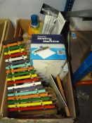 Large Box Containing Binding Machine, Radio, Polaroid Camera, etc.