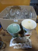 Box Containing Drinking Glassware and Three Vases