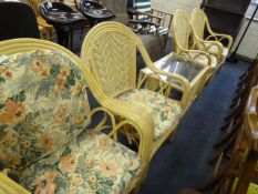 Cane Conservatory Suite of Four Chairs, Coffee Table and Circular Table