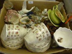 Box Containing Part Tea Set, Ornaments, Paperweights, etc.