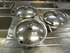 Three Lidded Stainless Steel Tureens