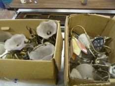 Two Boxes of Brass and Glass Ceiling and Wall Lamps