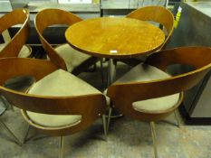 Circular Table with Hardwood Top on Chrome Pedestal with Four Matching Chairs