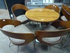 Circular Table with Hardwood Top on Chrome Pedestal with Four Matching Chairs
