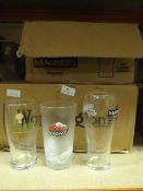 Three Boxes of Branded Pint Glasses (Kors Lite, Magners and Timothy Taylors)