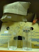 Two Boxes of Branded Pint Glasses Including Batemans and Bulmers