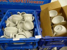 Four Baskets of Branded and Unbranded Coffee Cups and Saucers