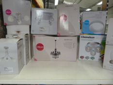 *Eleven Assorted Ceiling and Other Lights Including Led Colour Changing, Contemporary, Black Glass