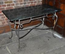 1 x Exquisite Dining Table - Green Stone Marbel Effect Top With Wrought Iron Base - See Images -