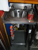 1 x Stainless Steel Corner Single Wash Basin Unit With Splashback and Taps - H86 x W46 x D52 cms -