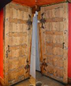2 x Decorative Wall Panels - Chunky Wooden Stud Effect With Black Metalwear - Each Panel H210 x