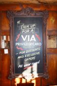 1 x Vintage Ornate Carved Mahogany Frame Incorporating Black Advertisement Chalkboard - 150 x 92 cms