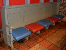 1 x Vintage Church High Back Pew With Folding Seats - Church Reclamation - Refinished in Green
