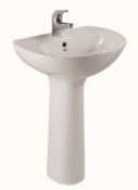 1 x Vogue Bathrooms KARIDI Single Tap Hole SINK BASIN With Full Pedestal - 550mm Width - Brand New