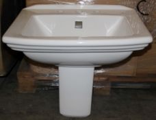 1 x Vogue Bathrooms REGAL Three Tap Hole SINK BASIN With Semi Pedestal - 600mm Width - Brand New
