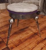 1 x Bespoke Handcrafted Chair - Unique Metal Framework With Leather Upholstered Cushion - Grey -
