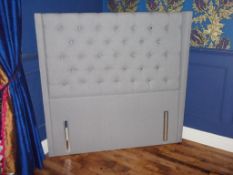 1 x Bespoke Upholstered Button Back Headboard In Blue - Built & Upholstered By British Craftsmen -