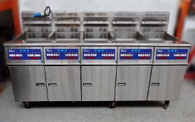 1 x Pitco Frialator AG14S Commercial 5 Compartment Gas Fryer with Filter Cartridge and 5 Baskets –