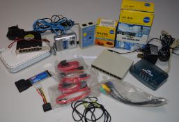Assorted Job Lot of Computer Accessories - Includes Netgear Modem, Heatsinks, Digital Camera, Lan