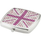 10 x ICE LONDON Union Jack Silver Plated Compact Mirrors - Colour: Pink - MADE WITH 
