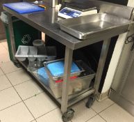 1 x Substantial Stainless Steel Portable Table / Trolley with secure locking wheels and under