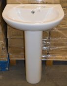 1 x Vogue Bathrooms DUNHILL Two Tap Hole SINK BASIN With Pedestal - 550mm Width - Unused Stock -