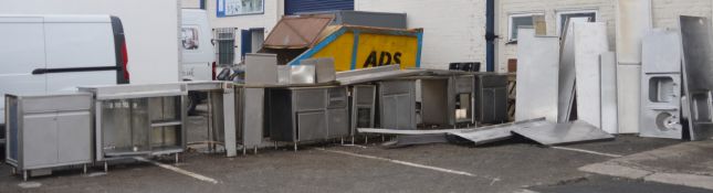 Large Collection of Stainless Steel Catering Kitchen Equipment - Includes Cabinet Units, Sink