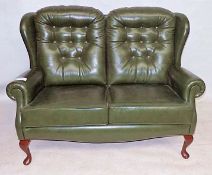 1 x Sherbourne Button Back Sofa In Dark Green Leather - Gorgeous Example - Dimensions: W135 x D80