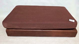 1 x Bespoke Brown Leather Pouffe With Large Fabric Covered Seat Cushion - Dimensions: H40 x W145 x