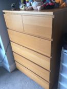 1 x Light Wood 6-Drawer Chest - Dimensions: W80 x D48 x H122cm - Ref DBA009 - CL093 - Location: