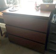 1 x Wooden 3-Drawer Chest - Dimensions: W100 x D51 x H37.5cm - Ref DBA002 - CL093 - Location: