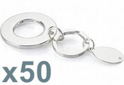 50 x Silver Plated Key Rings By ICE London - Design: SOLAR - MADE WITH 