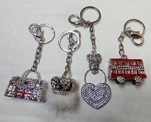 10 x Assorted ICE LONDON Key Rings with - Brand New, Unboxed Stock - MADE WITH SWAROVSKI