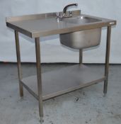 1 x Stainless Steel Commercial Sink Wash Basin Unit With Drainer - CL164 - With Large Sink Bowl,