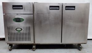 1 x FOSTER Commercial Undercounter Refrigerator With 2-Door Storage, Drawer And Stainless Steel