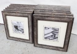 12 x Framed Monochrome Pictures Depicting Wine and Fine Dining - Each Measures 38.5 x 38.5cm -