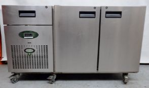 1 x FOSTER Commercial Undercounter Refrigerator With 2-Door Storage, Drawer And Stainless Steel
