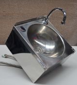 1 x Stainless Steel Wall Mounted Push Button Hand Wash Basin With Tap - CL164 - 240v UK Plug - Ref
