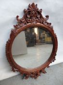 1 x Ornate Vintage Wooden Framed Oval Mirror - 103 x 73cm - Recently Removed From An Upmarket Bar